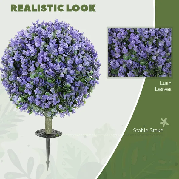 2 Pack 1.3ft Artificial Ball Eucalyptus Topiary with Ground Stake, UV Resistant Faux Greenery for Indoor Outdoor