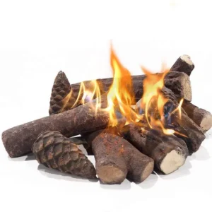 9 Pcs Fake Gas Fireplace Logs ; Ceramic Wood Fire Pit Logs Sets for Indoor or Outdoor Fireplace