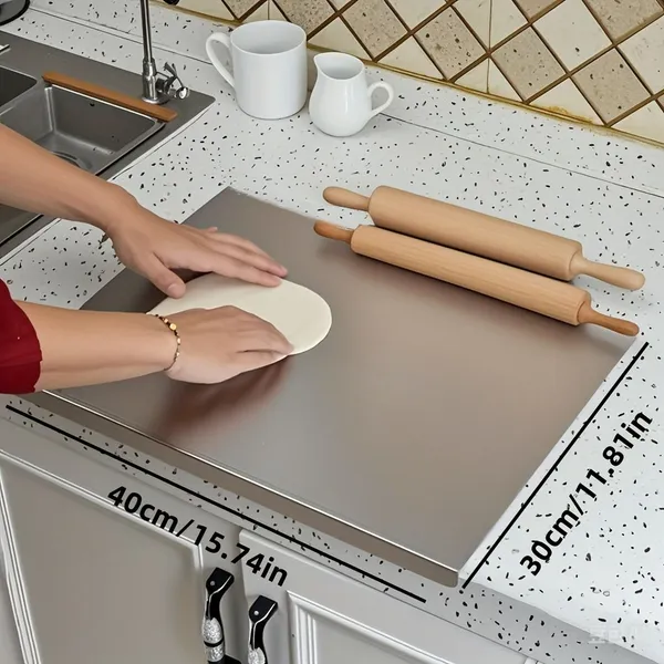 Stainless Steel Cutting Board with Lip for Kitchen Chopping Boards for Countertop Large Metal Cutting Board over Sink Suitable for Meat Fruits Vegetables Bread Noodle and Pizza Bamboo Knives
