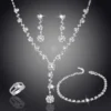5Pcs Women's Fashion Necklace Rings Earrings and Bracelet Set for Wedding Jewelry Luxury artificial Crystal inlaid Necklace Ladies Jewelry Sets for Bridal