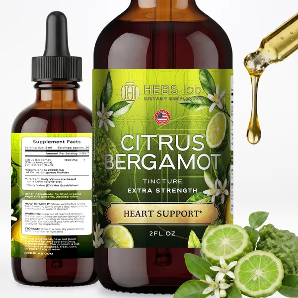 Citrus Bergamot Tincture Liquid Extract – Extra Strength Heart Support Supplement, 2 fl oz